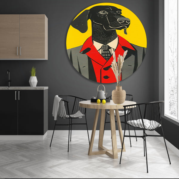 Modern Hond in Pak Kunstwerk aluminium muurcirkel