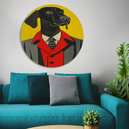 Modern Hond in Pak Kunstwerk aluminium muurcirkel