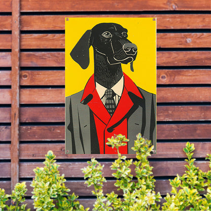 Modern Hond in Pak Kunstwerk tuinposter