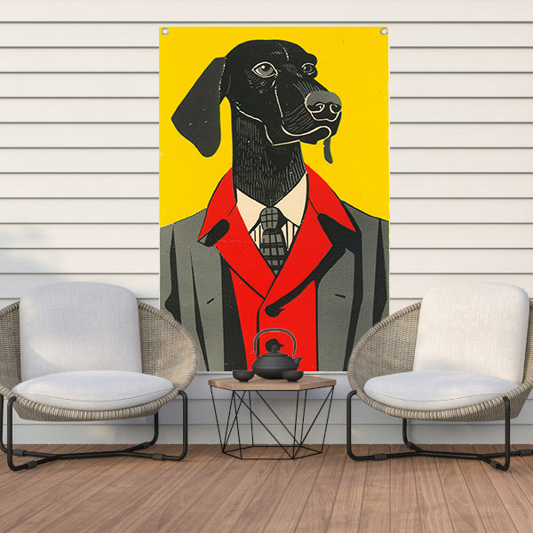 Modern Hond in Pak Kunstwerk tuinposter