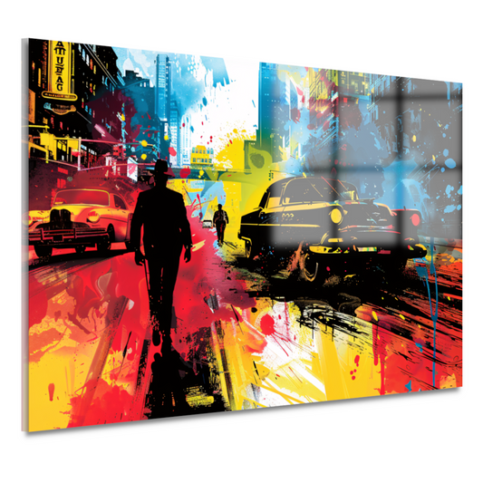 Dynamisch Stadsgezicht met Kleureplosies acrylglas