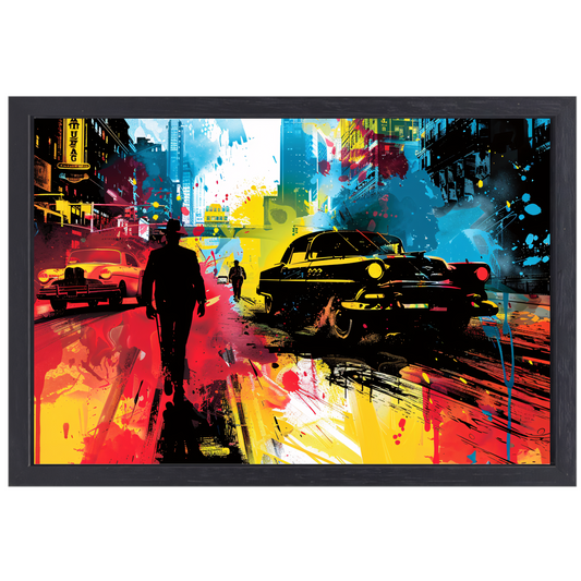 Dynamisch Stadsgezicht met Kleureplosies canvas met baklijst