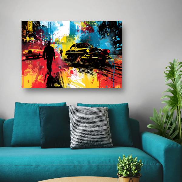 Dynamisch Stadsgezicht met Kleureplosies acrylglas