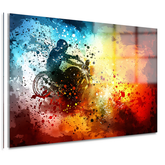 Abstracte Motorrijder in Eplosie van Kleur acrylglas
