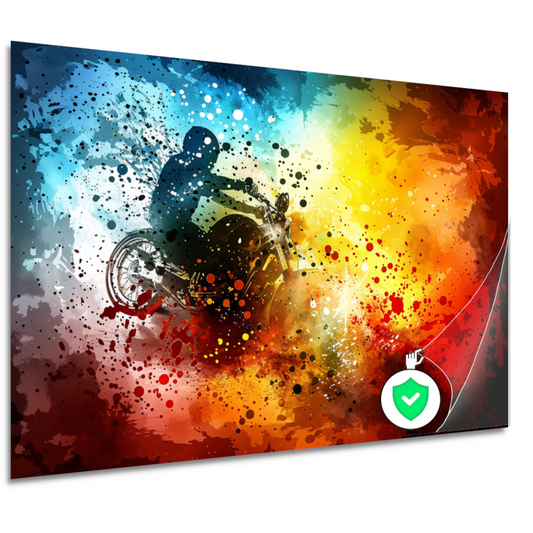 Abstracte Motorrijder in Eplosie van Kleur poster