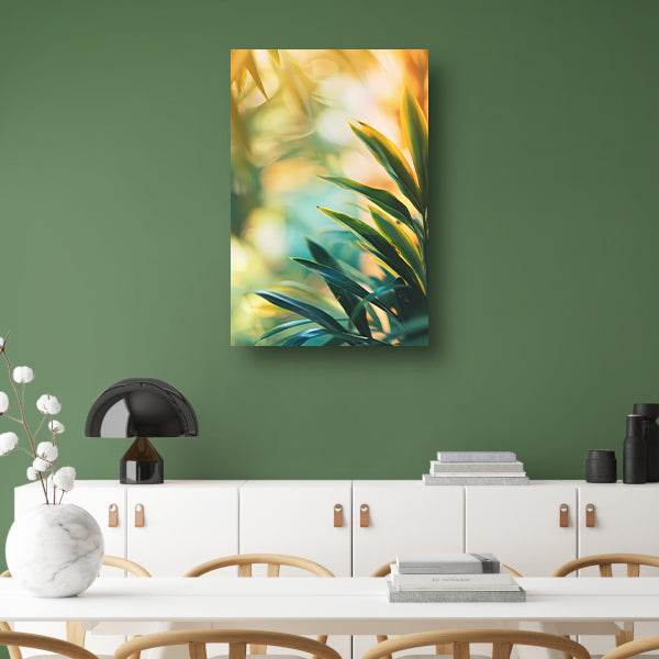 Groene bladeren in warm zonlicht poster