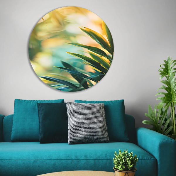 Groene bladeren in warm zonlicht aluminium muurcirkel