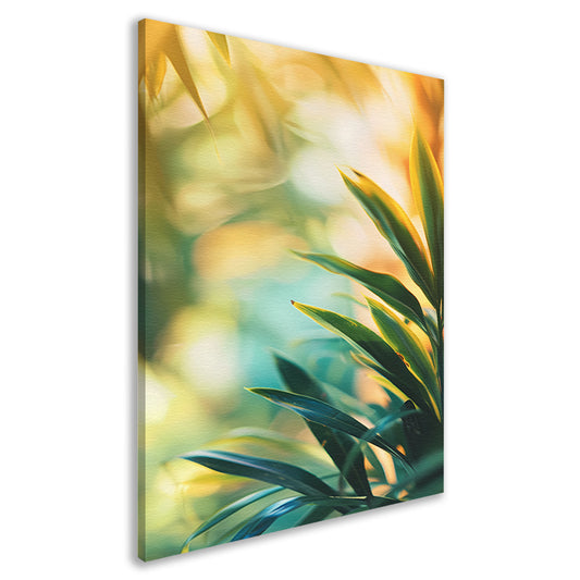 Groene bladeren in warm zonlicht canvas