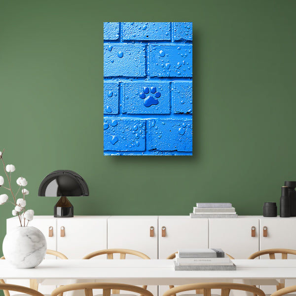 Blauwe Muur met Pootafdruk canvas met baklijst