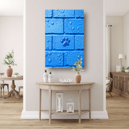 Blauwe Muur met Pootafdruk canvas met baklijst