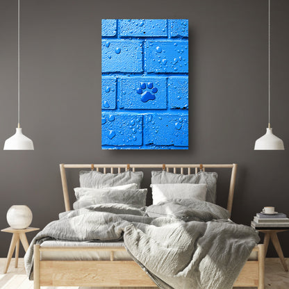 Blauwe Muur met Pootafdruk canvas met baklijst