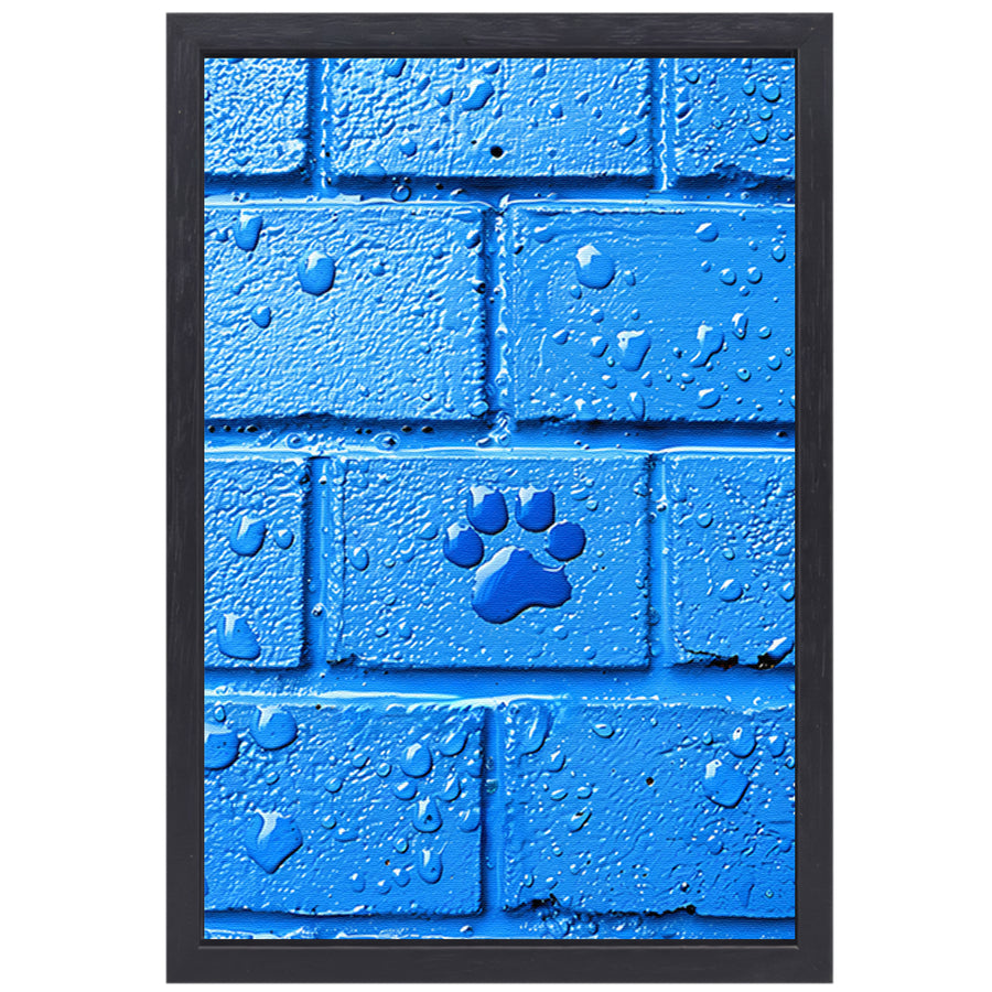 Blauwe Muur met Pootafdruk canvas met baklijst