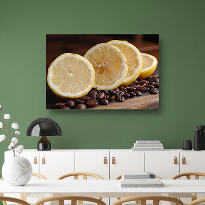 Citroenen en koffiebonen stilleven canvas met baklijst