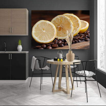 Citroenen en koffiebonen stilleven canvas met baklijst
