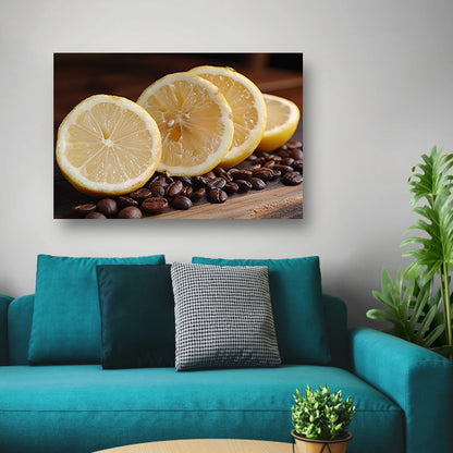 Citroenen en koffiebonen stilleven canvas