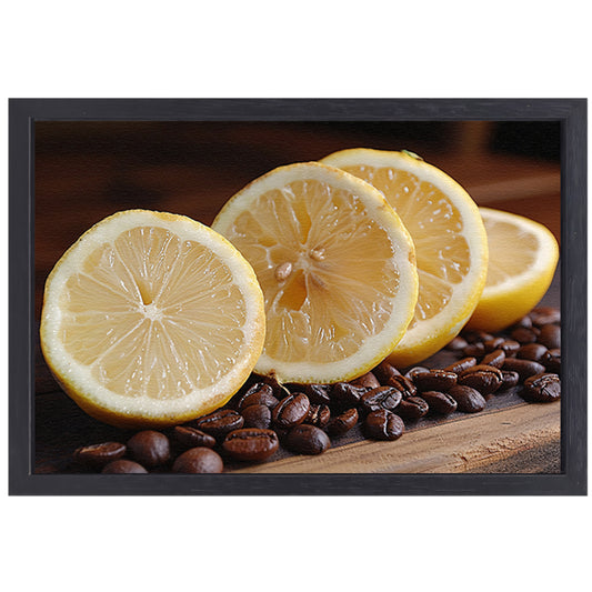Citroenen en koffiebonen stilleven canvas met baklijst
