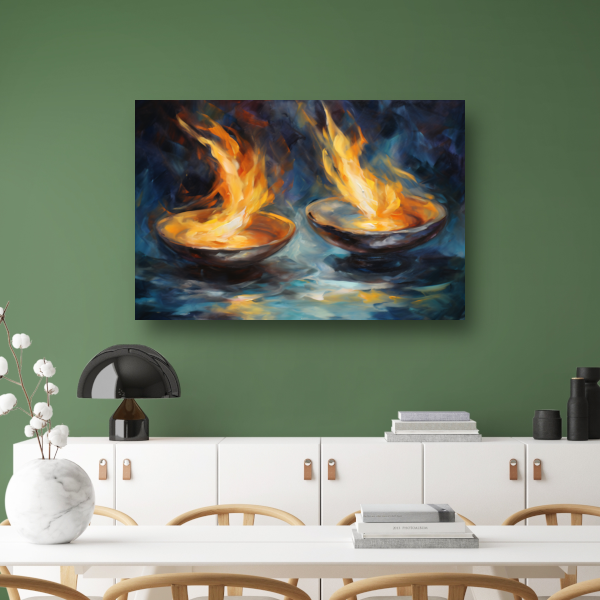 Vurige symfonie in kleurrijke schalen canvas met baklijst