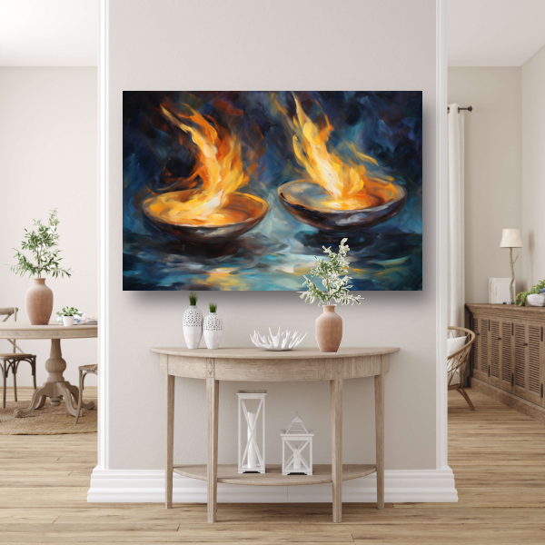 Vurige symfonie in kleurrijke schalen canvas met baklijst