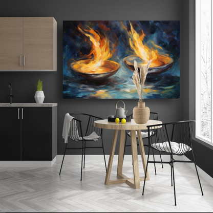 Vurige symfonie in kleurrijke schalen canvas met baklijst