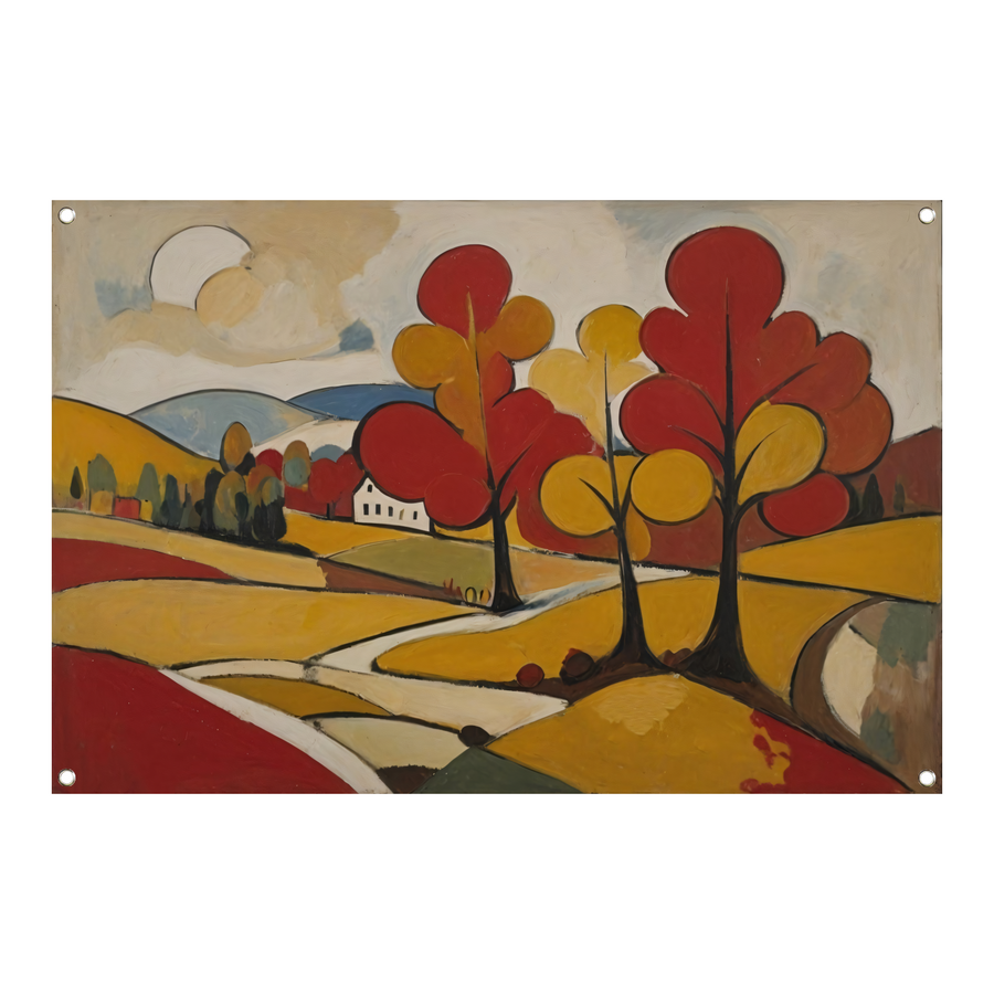 Herfsttafereel met Rode en Gouden Bladeren tuinposter