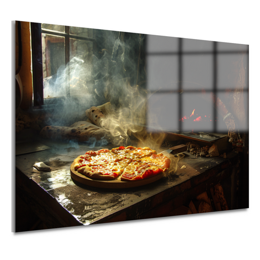 Huisgemaakte pizza in traditionele oven acrylglas