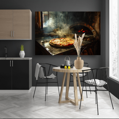 Huisgemaakte pizza in traditionele oven acrylglas