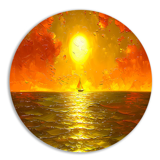 Prachtige zonsondergang met zeilboot op zee aluminium muurcirkel