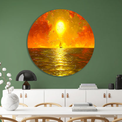 Prachtige zonsondergang met zeilboot op zee aluminium muurcirkel