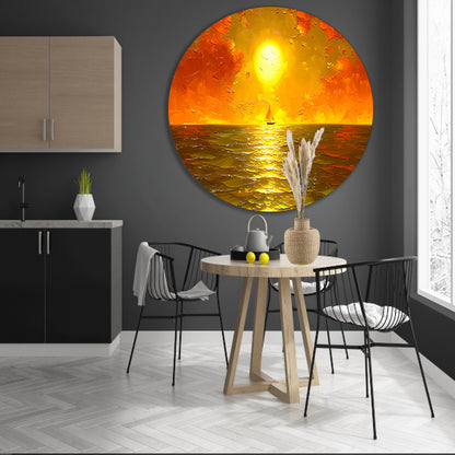 Prachtige zonsondergang met zeilboot op zee aluminium muurcirkel