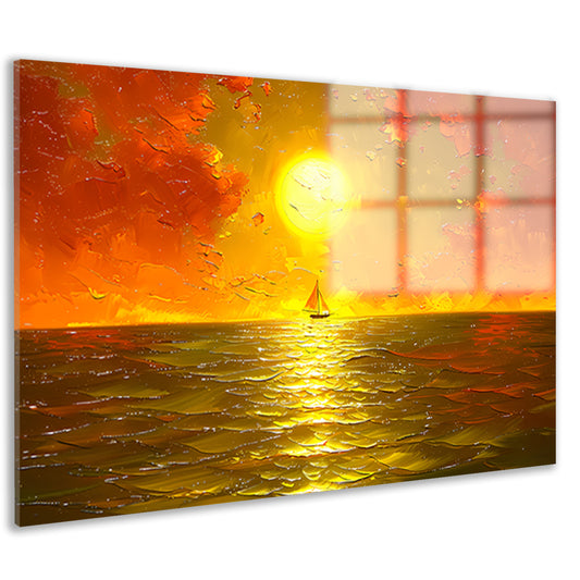 Prachtige zonsondergang met zeilboot op zee acrylglas