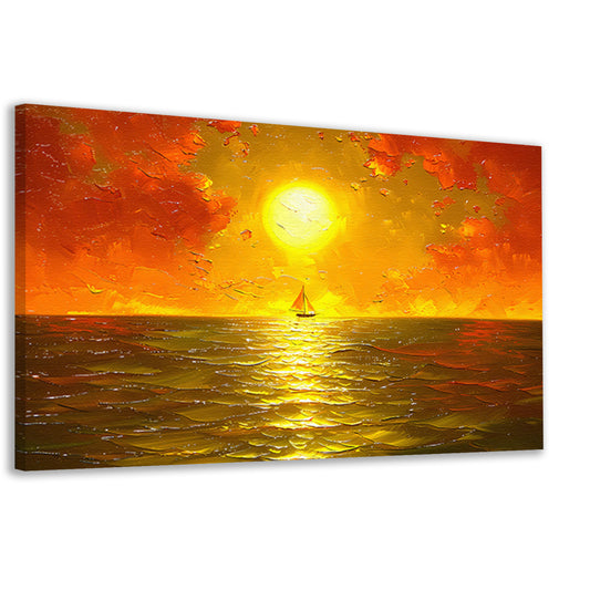Prachtige zonsondergang met zeilboot op zee canvas