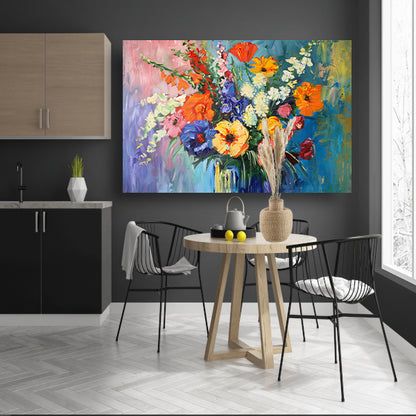 Impressionistisch schilderij van kleurrijke bloemen in vaas poster