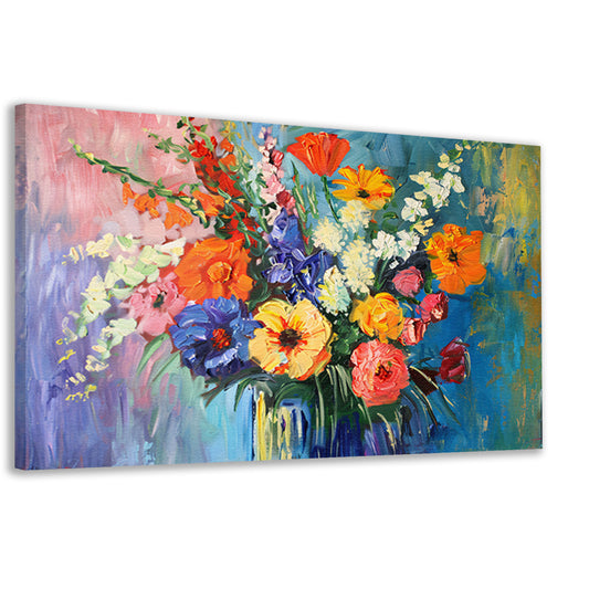 Impressionistisch schilderij van kleurrijke bloemen in vaas canvas