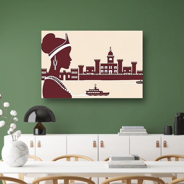 Elegant silhouet van Afrikaanse vrouw met kasteel canvas