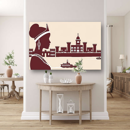 Elegant silhouet van Afrikaanse vrouw met kasteel canvas