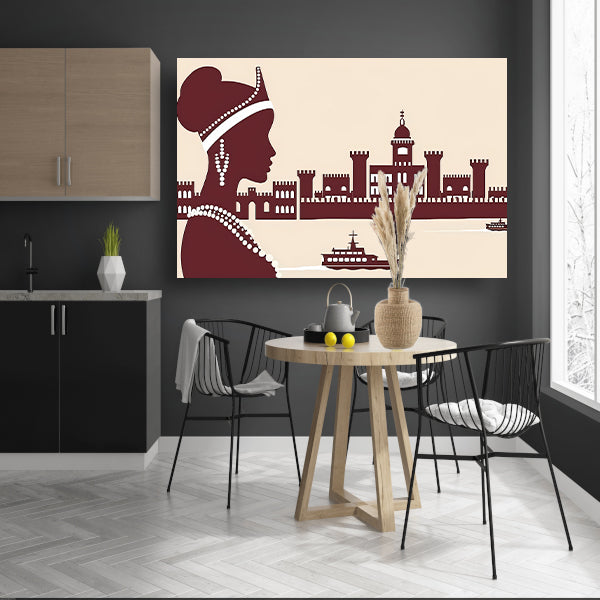 Elegant silhouet van Afrikaanse vrouw met kasteel canvas