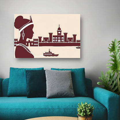 Elegant silhouet van Afrikaanse vrouw met kasteel canvas