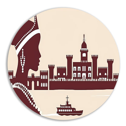 Elegant silhouet van Afrikaanse vrouw met kasteel forex muurcirkel