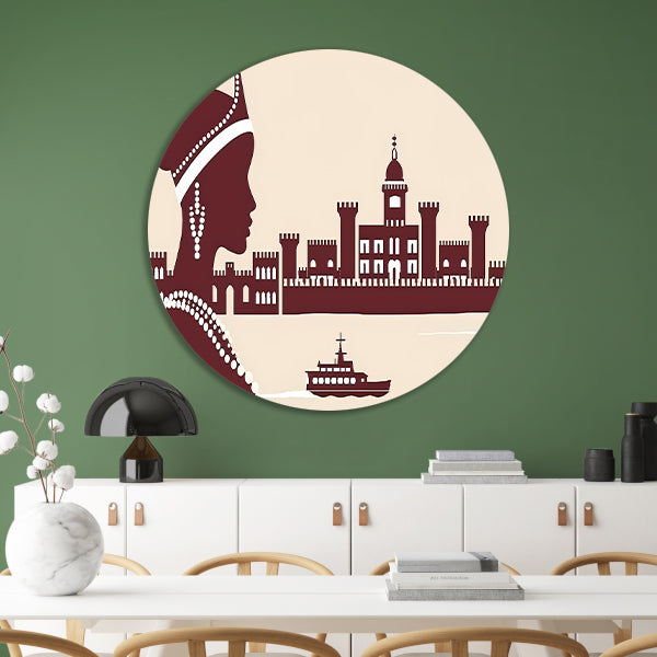 Elegant silhouet van Afrikaanse vrouw met kasteel forex muurcirkel
