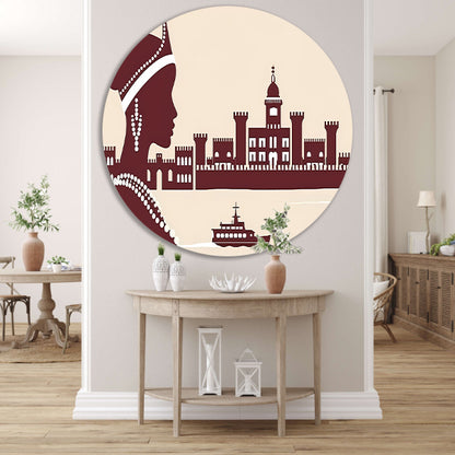 Elegant silhouet van Afrikaanse vrouw met kasteel forex muurcirkel