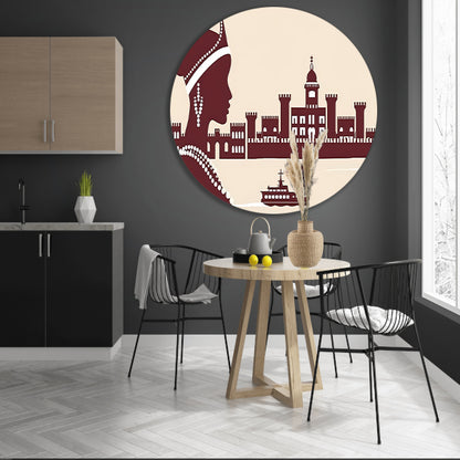 Elegant silhouet van Afrikaanse vrouw met kasteel forex muurcirkel