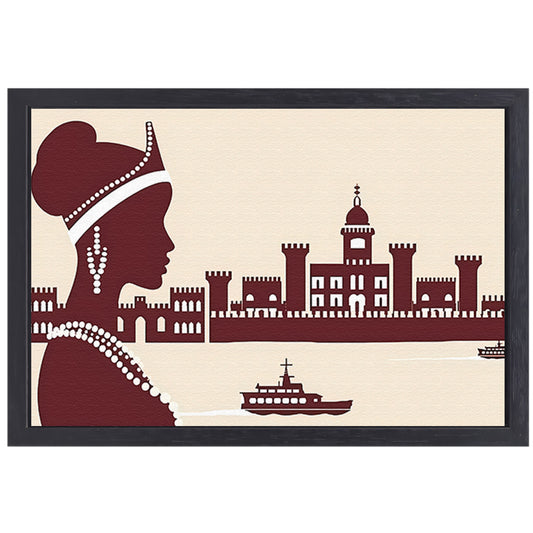 Elegant silhouet van Afrikaanse vrouw met kasteel canvas met baklijst