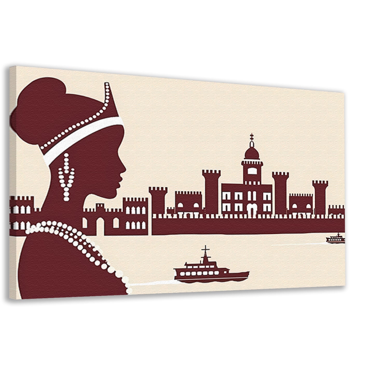 Elegant silhouet van Afrikaanse vrouw met kasteel canvas