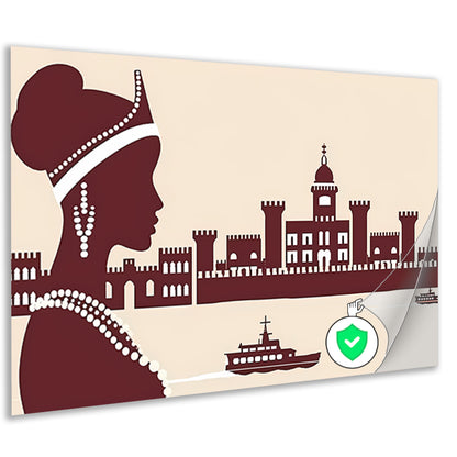 Elegant silhouet van Afrikaanse vrouw met kasteel poster