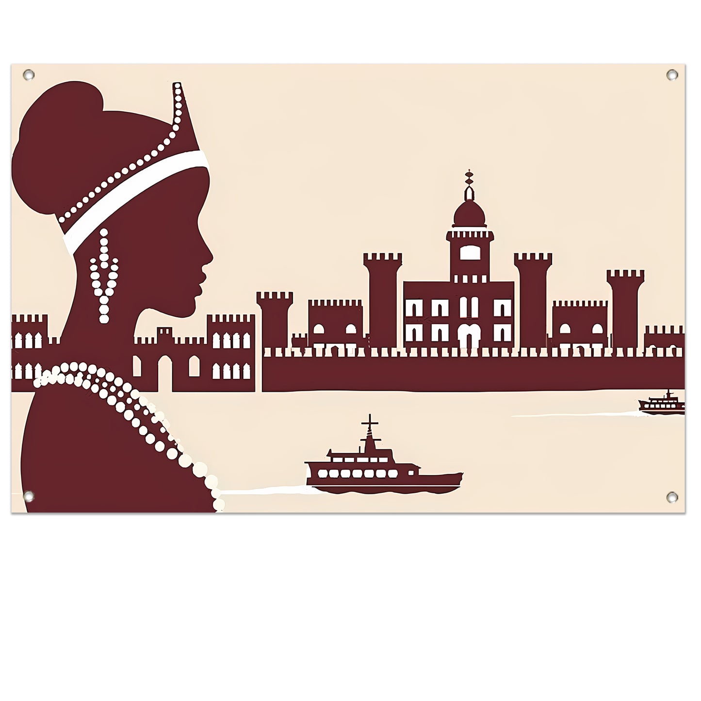 Elegant silhouet van Afrikaanse vrouw met kasteel tuinposter