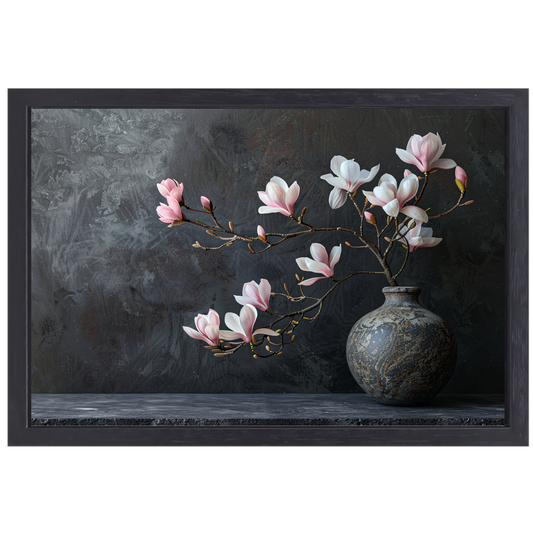 Magnolia en Antieke Vaas Stilleven canvas met baklijst