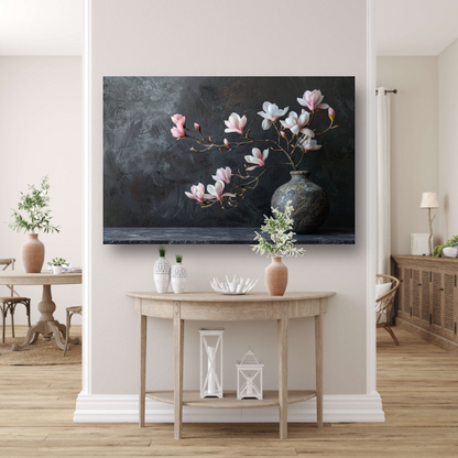 Magnolia en Antieke Vaas Stilleven canvas met baklijst
