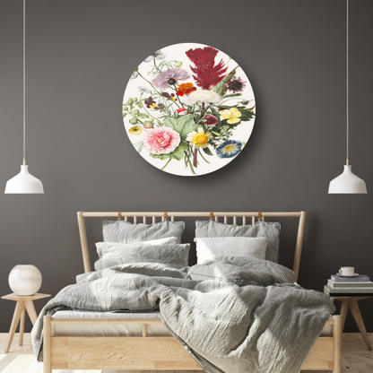 Boeket bloemen uit 1680 aluminium muurcirkel