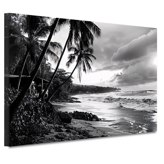 Zwart-wit strand met palmbomen canvas