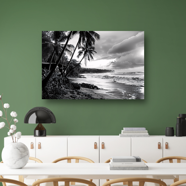 Zwart-wit strand met palmbomen canvas